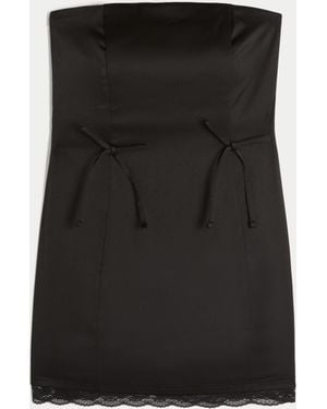 Hollister Trägerloses Bodycon-Satinkleid mit Schleife - Schwarz