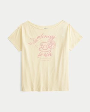 Hollister Oversized Off-the-shoulder Always Fresh Graphic Tee - Natural