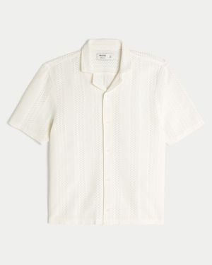 Hollister Boxy Short-sleeve Crochet-style Shirt - Natural
