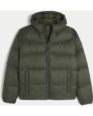 Hollister Hooded Puffer Jacket - Green