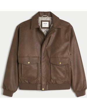 Hollister Vegan Leather Bomber Jacket - Brown