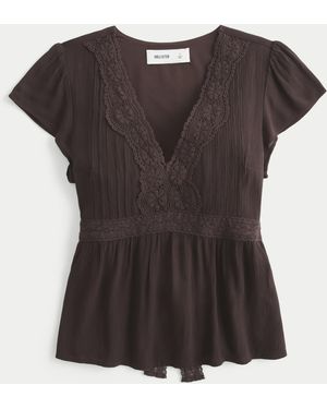 Hollister Lace Trim Babydoll Blouse - Black