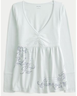 Hollister Long-sleeve Pinch Bust Graphic Babydoll Top - White