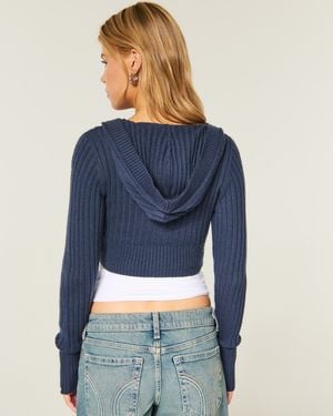 Hollister Cardigan mit Zopfmuster und Kapuze in verkürzter Passform - Blau