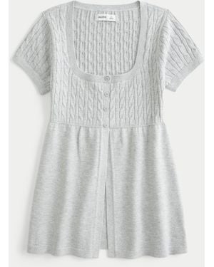 Hollister Short-sleeve Flyaway Babydoll Top - Grey