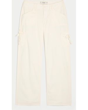 Hollister Low-rise Lace Trim Baggy Trousers - Natural