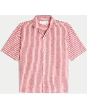 Hollister Boxy Short-sleeve Linen-blend Shirt - Pink