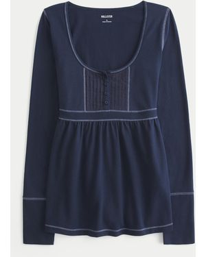 Hollister Long-sleeve Henley Babydoll Top - Blue