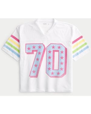 Hollister Fußballtrikot in Boxy Crop-Silhouette mit Nummerngrafik - Blau