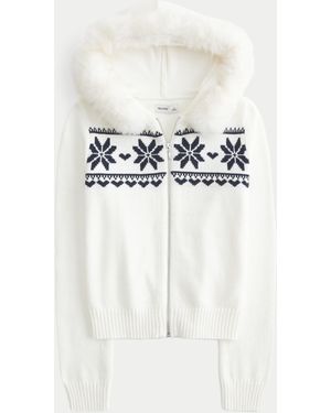 Hollister Hooded Fair Isle Zip-up Jumper - White