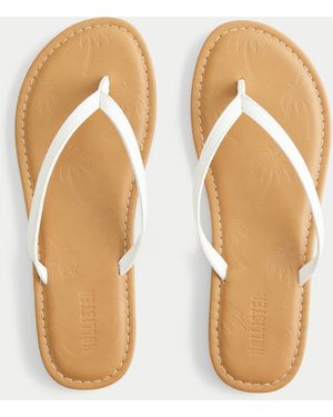 Hollister Faux Leather Flip Flops - Natural