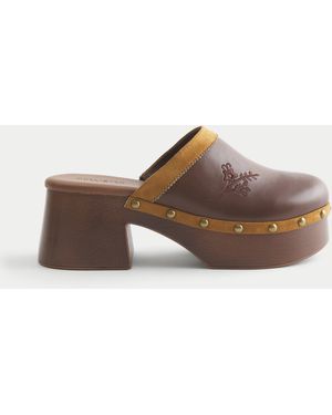 Hollister Embroidered Platform Clogs - Brown