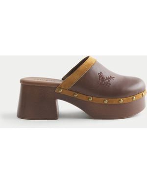 Hollister Embroidered Platform Clogs - Brown