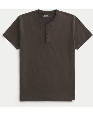 Hollister Heavyweight Cotton Short-sleeve Henley - Black