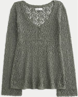 Hollister Open-stitch V-neck Jumper - Green