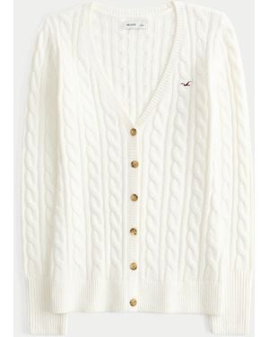 Hollister Cable-knit Icon V-neck Cardigan - White