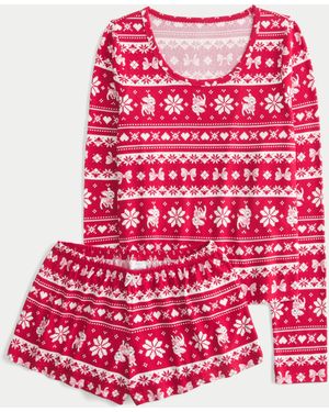 Hollister Always Cosy Long-sleeve Scoop Top & Shorts Set - Red