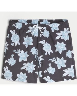 Hollister Mid-thigh Volley Swim Trunks - Blue