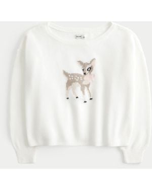 Hollister Fy Cloud Easy Off-the-shoulder Deer Graphic Jumper - White