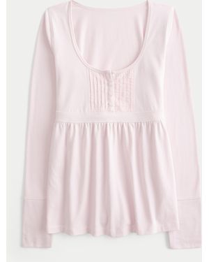 Hollister Long-sleeve Henley Babydoll Top - Pink