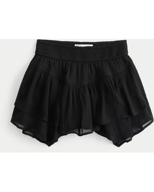 Hollister Chiffon Tiered Asymmetrical Hem Mini Skort - Black