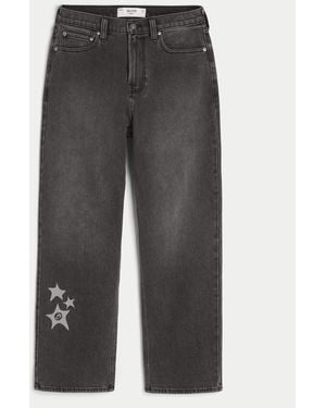 Hollister Washed Black Star Graphic Baggy Jeans - Grey