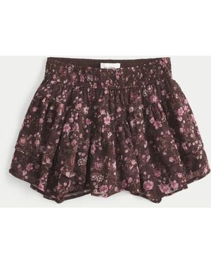 Hollister Chiffon Tiered Asymmetrical Hem Mini Skort - Brown