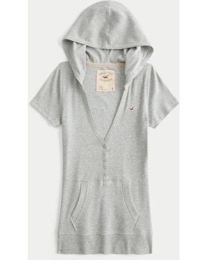 Hollister Short-sleeve Hooded Henley - Grey