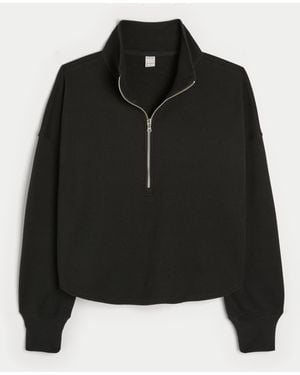 Hollister Gilly Hicks Cosy Waffle Quarter-zip Top - Black