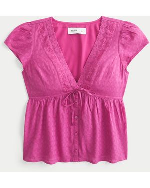 Hollister Short-sleeve Flyaway Babydoll Top - Pink