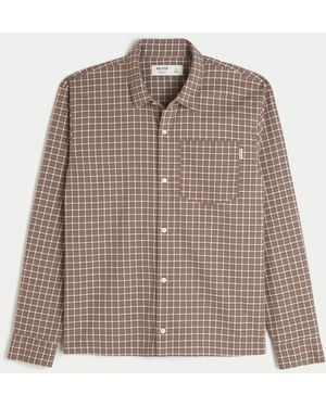 Hollister Boxy Poplin Button Front Shirt - Brown