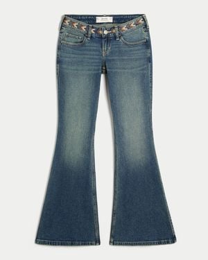 Hollister Ultra Low-rise Medium Wash Embroidered Flare Jeans - Blue