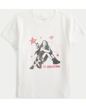 Hollister Ribbed Olivia Rodrigo So American Graphic Baby Tee - White