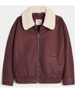 Hollister Sherpa Collar Faux Leather Bomber Jacket - Purple