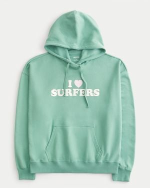 Hollister Oversized I Love Surfers Graphic Hoodie - Green