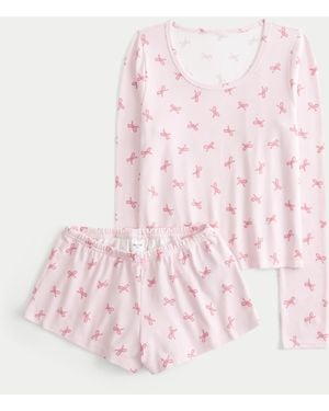 Hollister Always Cosy Long-sleeve Scoop Top & Shorts Set - Pink