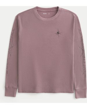 Hollister Spider Graphic Thermal Crew Shirt - Purple