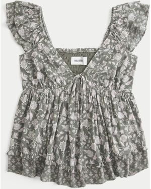 Hollister Easy Handkerchief Hem Babydoll Top - Grey