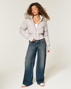 Hollister Pufferjacke mit Kunstpelzbesatz - Blau