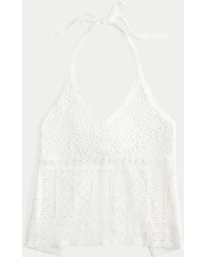 Hollister Crochet-style Halter Tank - White