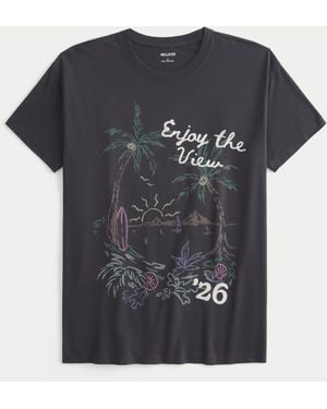 Hollister Oversized Beach Graphic Tee - Black