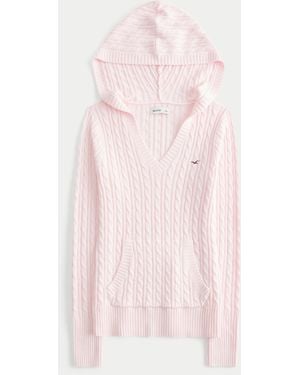 Hollister Cable-knit V-neck Hoodie Jumper - Pink