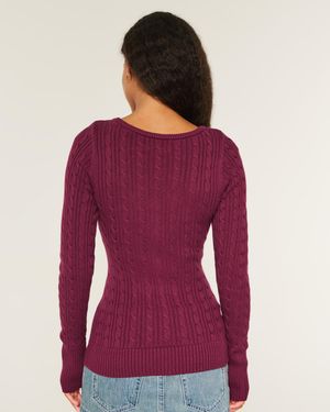 Hollister Zopfstrick-Pullover im Henley-Stil mit Logo - Rot