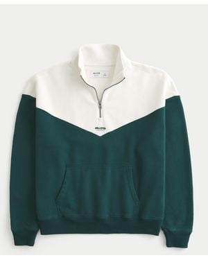 Hollister Kastiges Sweatshirt mit Logo und halblangem Reißverschluss - Grün
