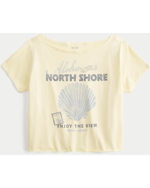 Hollister Easy Off-the-shoulder Aloha Graphic Tee - Natural