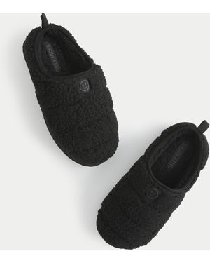 Hollister Gilly Hicks Quilted Sherpa Slides - Black