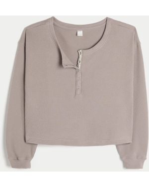 Hollister Gilly Hicks Waffle Off-the-shoulder Henley - Grey
