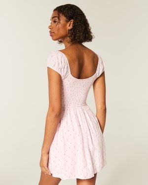 Hollister Kurzärmliges Minikleid mit Knopfverschluss vorne - Natur