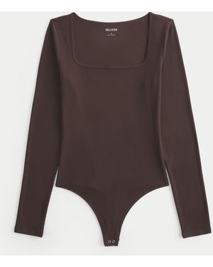 Hollister Ribbed Seamless Fabric Square-neck Bodysuit - Brown