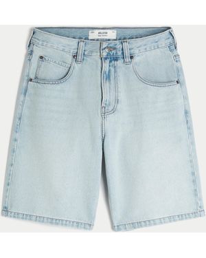 Hollister Chain Embroidery Baggy Denim Shorts - Blue